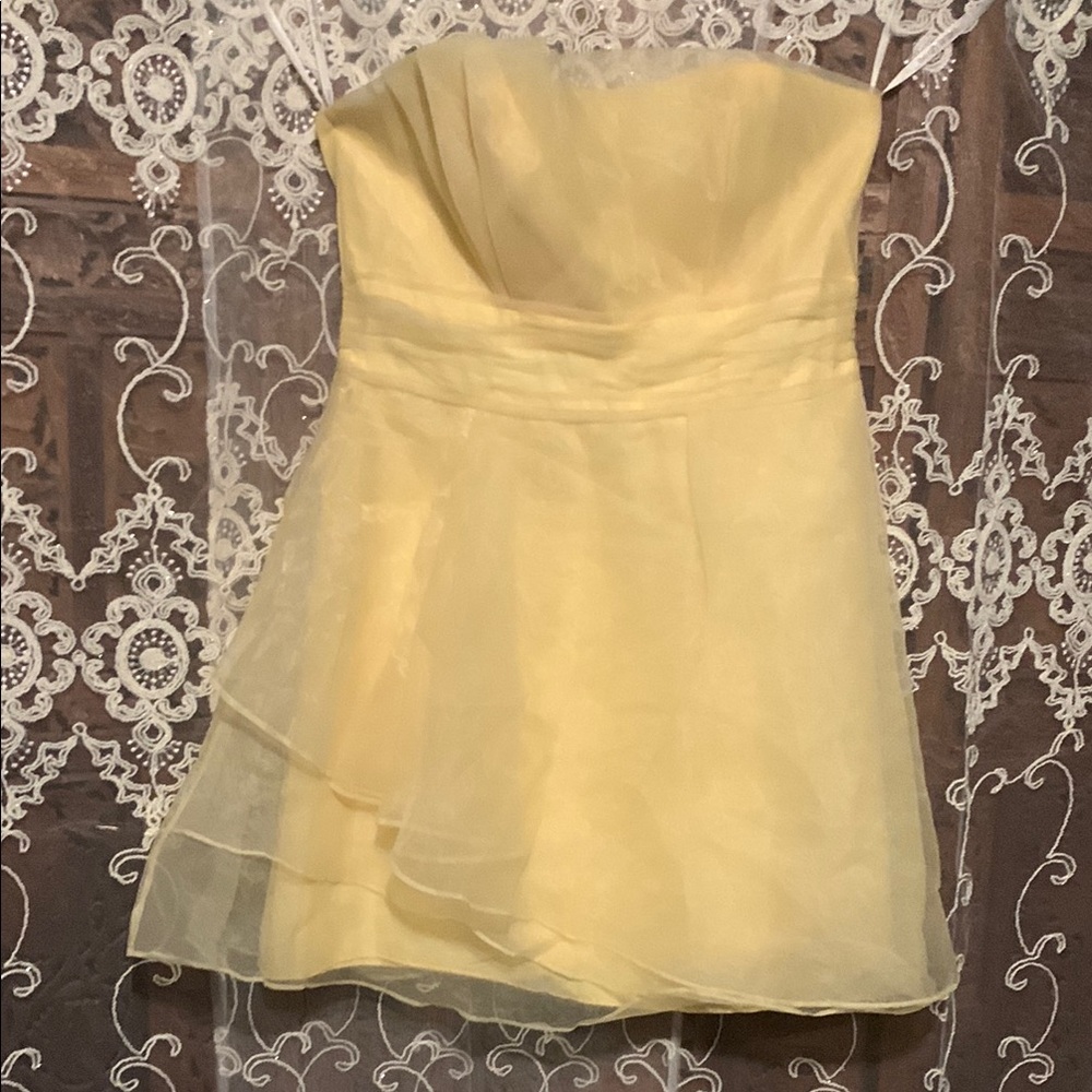 David's Bridal Yellow Strapless Pleated A-line Dress